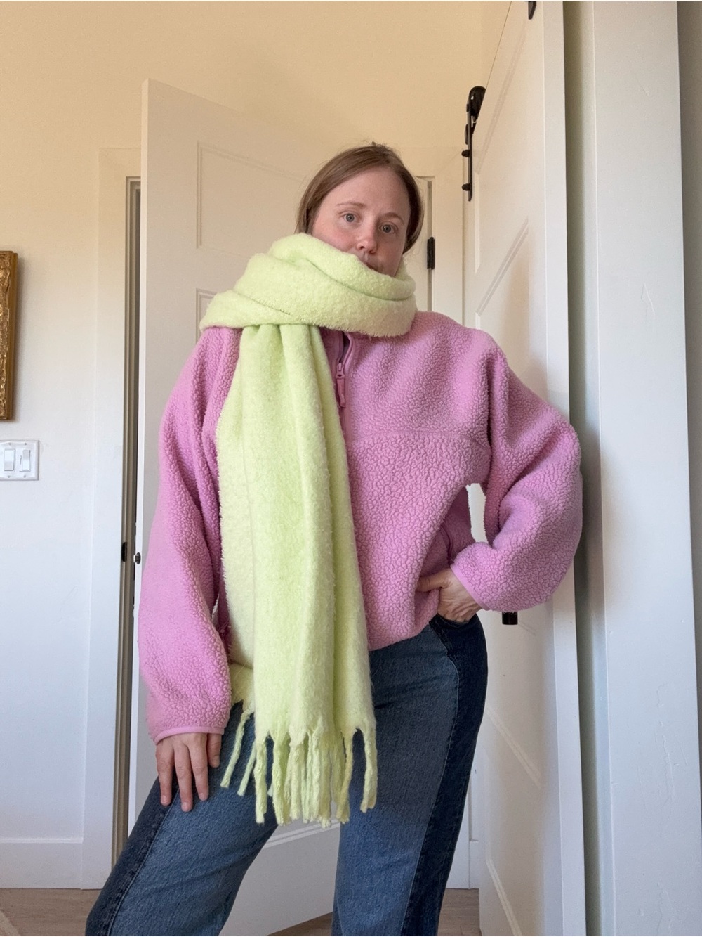 Madewell Pale Lime Fringed Oblong Scarf